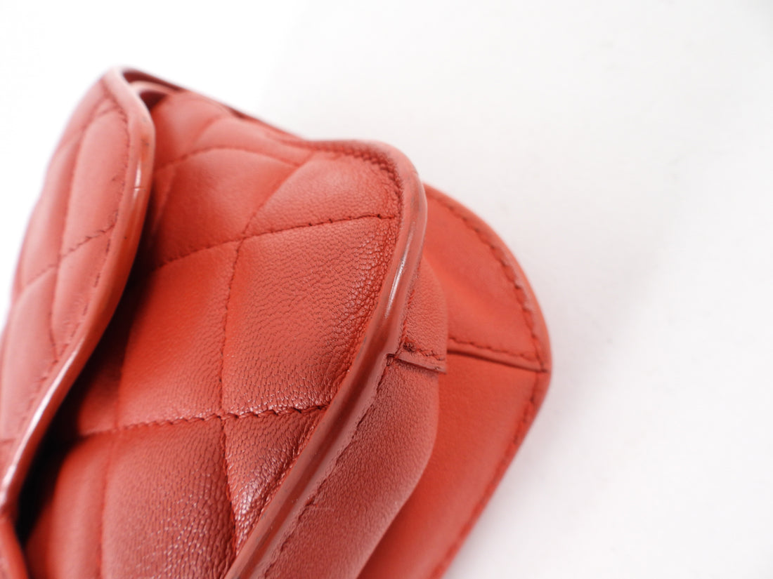 Chanel Red Quilted Leather Natural CC Small Chain Flap Bag