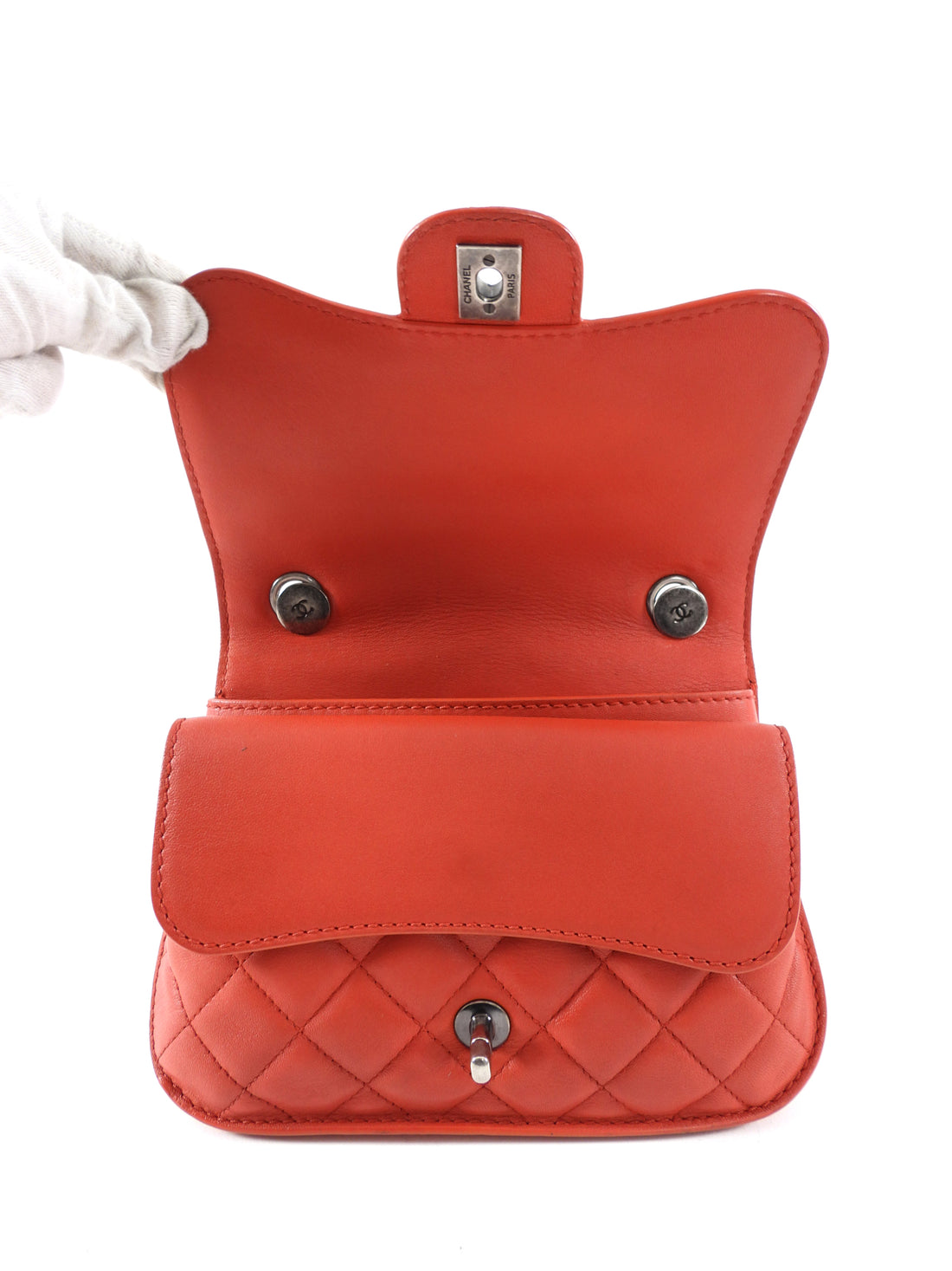 Chanel Red Quilted Leather Natural CC Small Chain Flap Bag