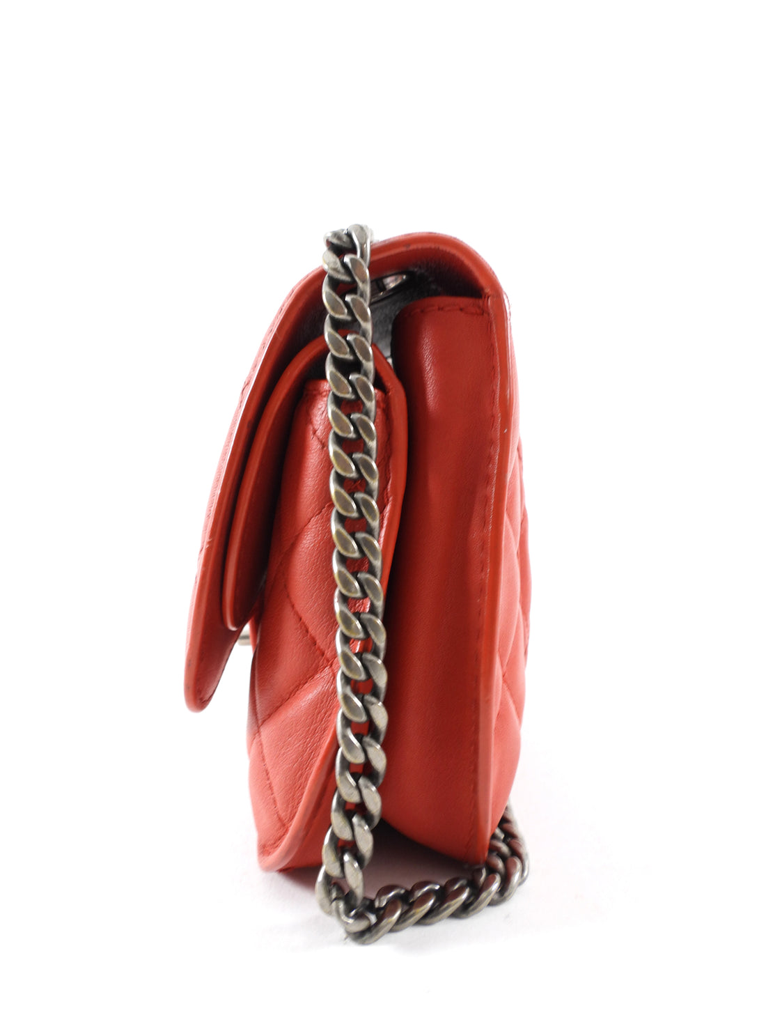 Chanel Red Quilted Leather Natural CC Small Chain Flap Bag