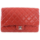 Chanel Red Caviar Leather Quilted Classic Timeless Chain Flap Bag