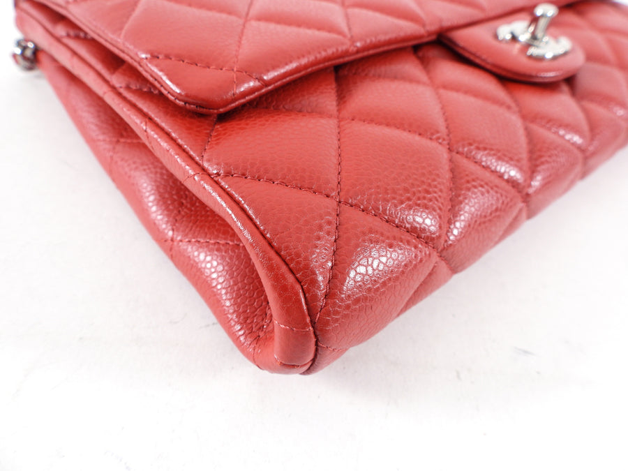 Chanel Red Caviar Leather Quilted Classic Timeless Chain Flap Bag