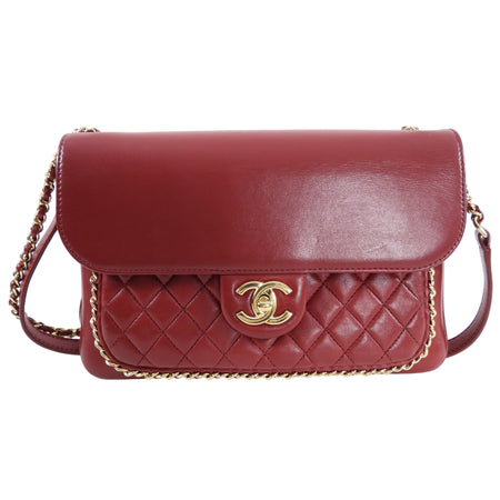 Chanel Red Leather Chain Around Two-Way Flap Bag