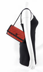 Chanel Red Quilted Leather Grosgrain Trim Chain Flap Bag