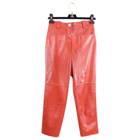 Chanel Red Lambskin Leather High Waist Slim Jeans / Pants - FR36 (XS)