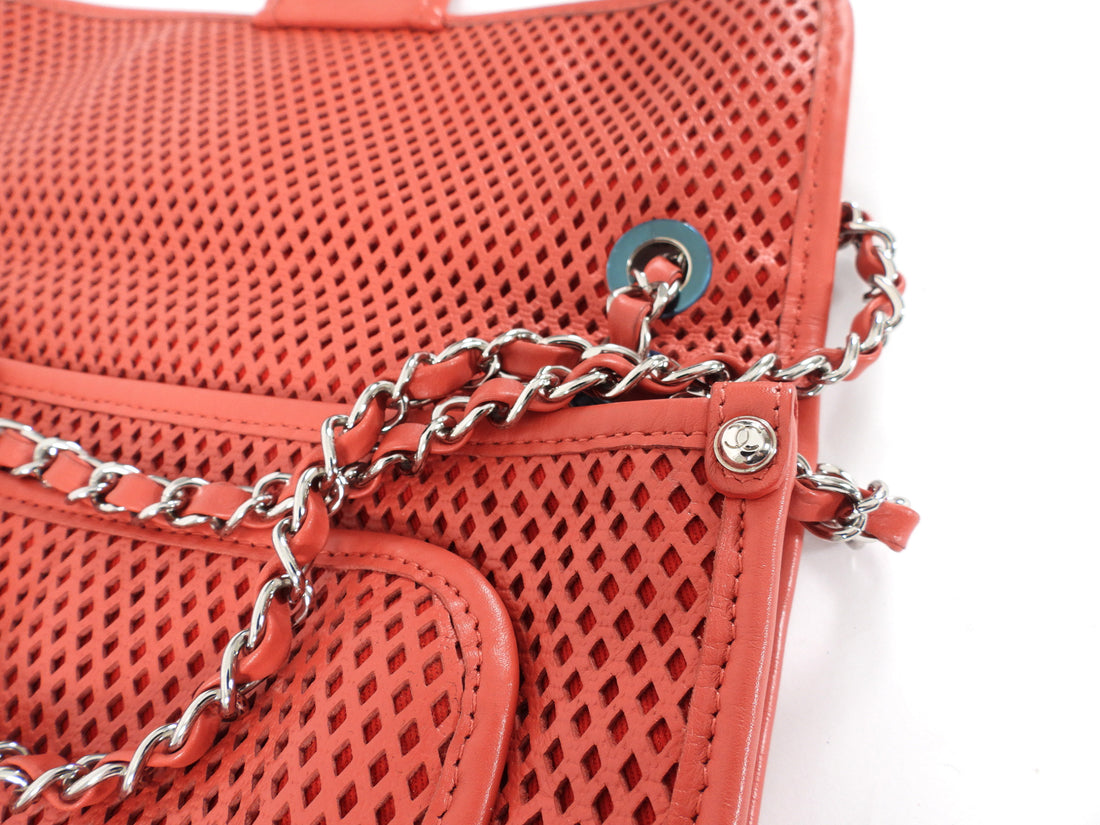 Chanel Red Perforated Leather Large Up In The Air Flap Bag