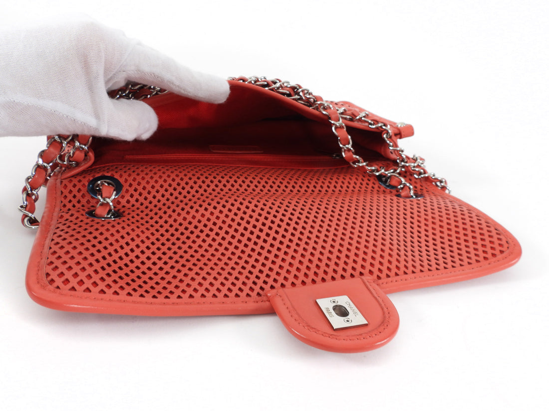 Chanel Red Perforated Leather Large Up In The Air Flap Bag