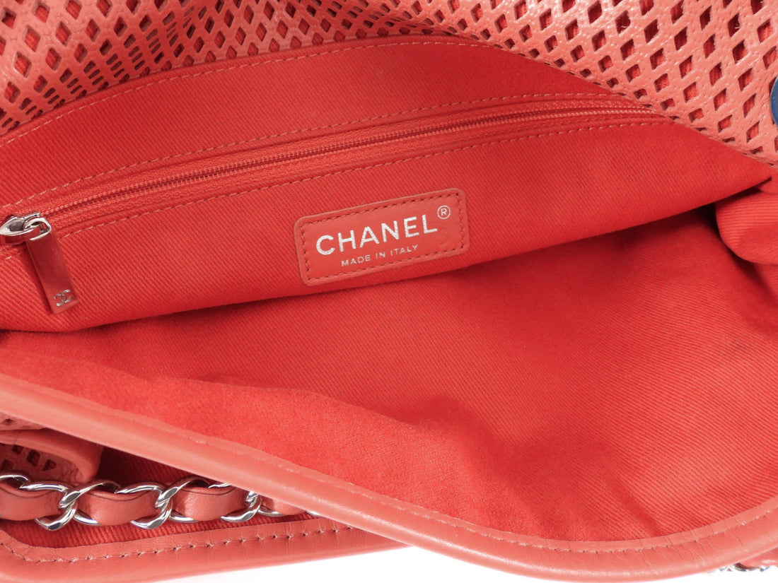 Chanel Red Perforated Leather Large Up In The Air Flap Bag