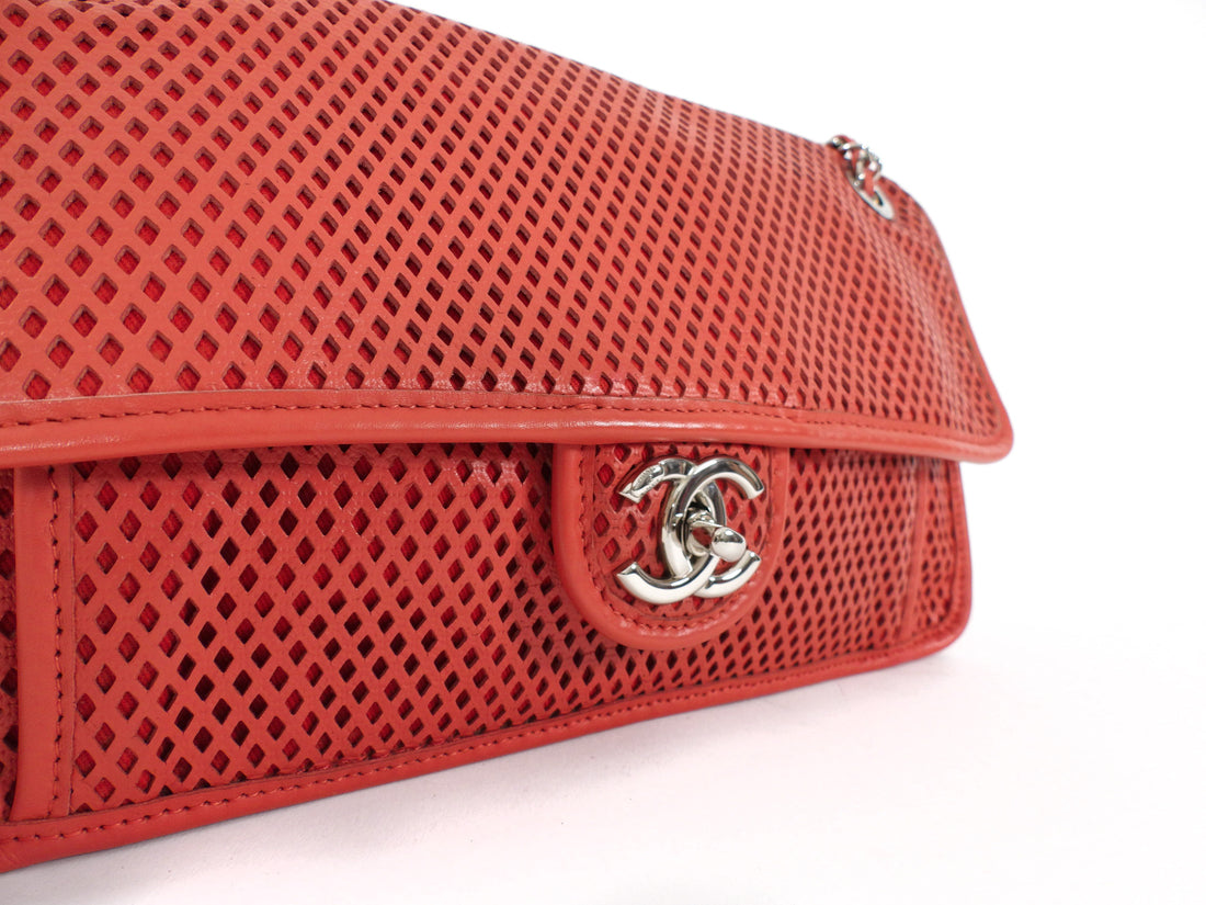 Chanel Red Perforated Leather Large Up In The Air Flap Bag