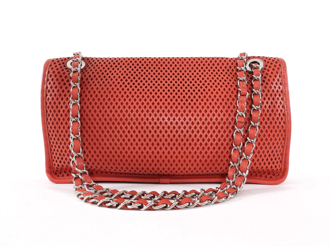 Chanel Red Perforated Leather Large Up In The Air Flap Bag