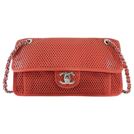 Chanel Red Perforated Leather Large Up In The Air Flap Bag