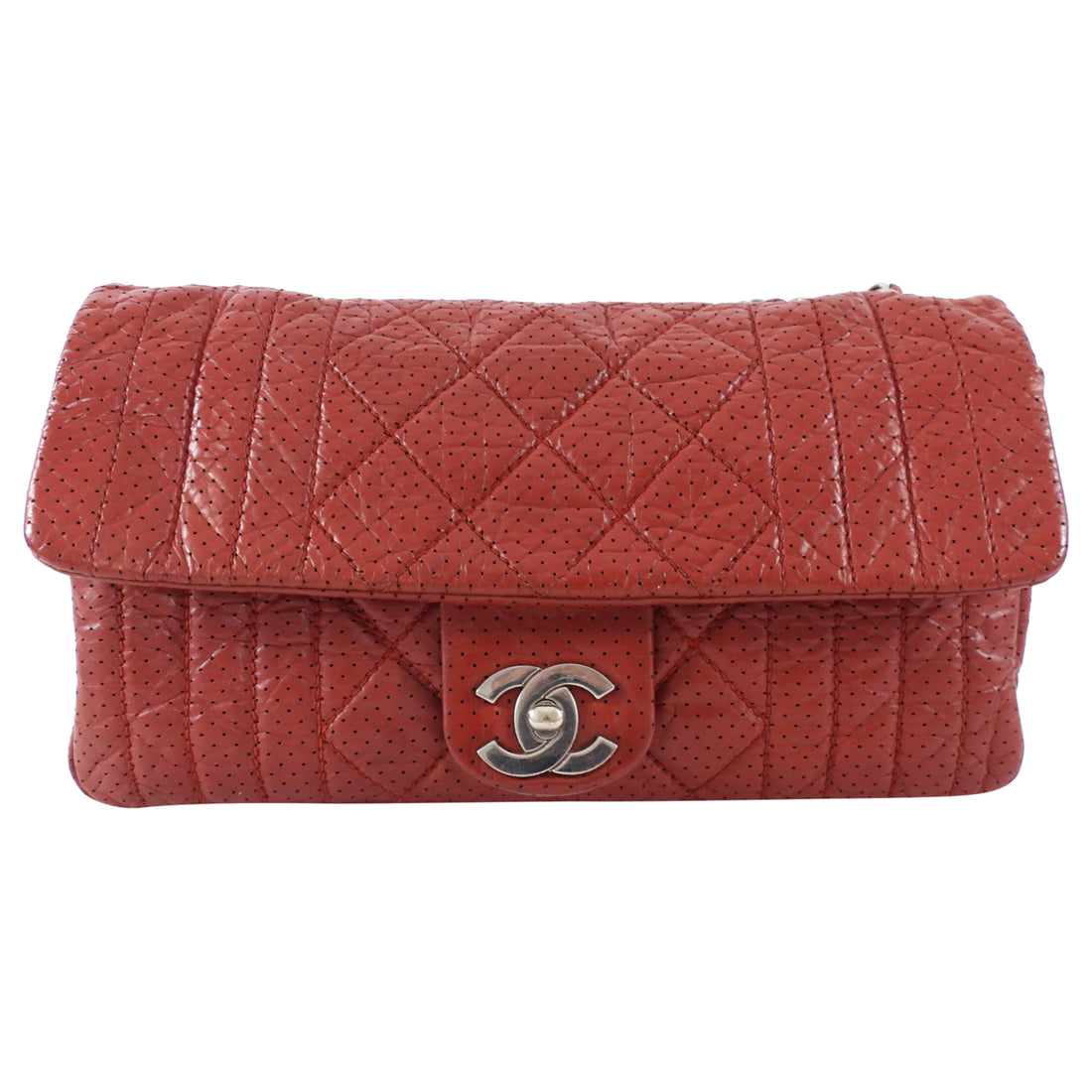 Chanel Vintage 2006 Red Perforated Leather Medium Flap Bag