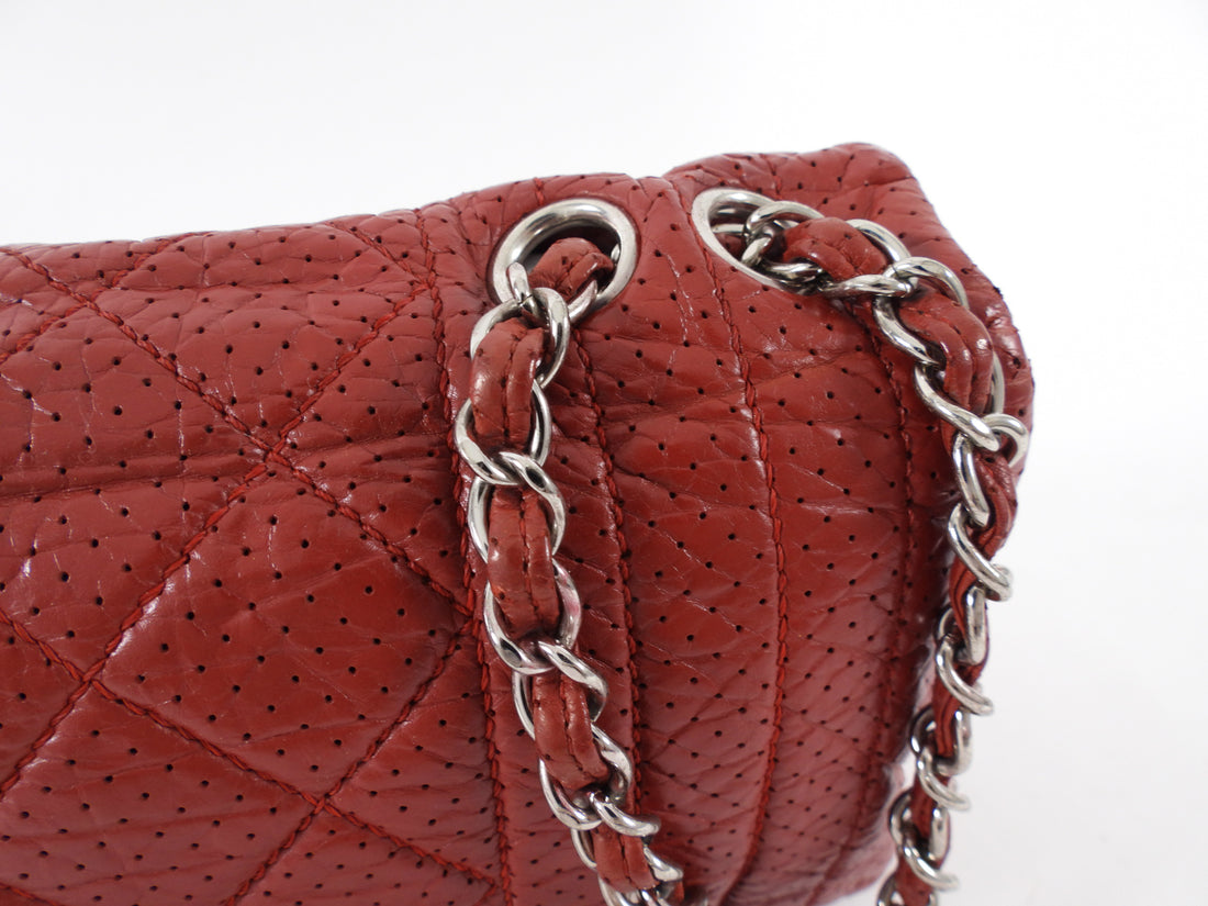 Chanel Vintage 2006 Red Perforated Leather Medium Flap Bag
