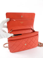 Chanel Red Quilted Leather Timeless Classic Wallet on Chain Bag