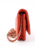 Chanel Red Quilted Leather Timeless Classic Wallet on Chain Bag