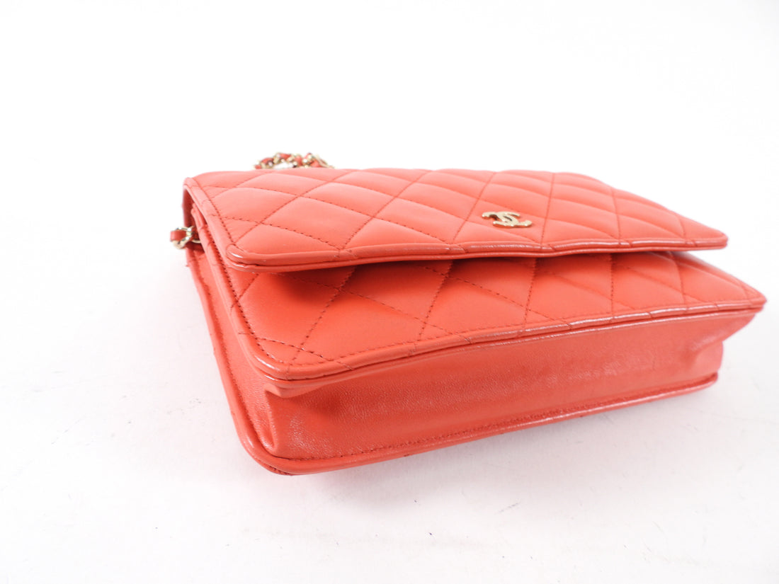 Chanel Red Quilted Leather Timeless Classic Wallet on Chain Bag