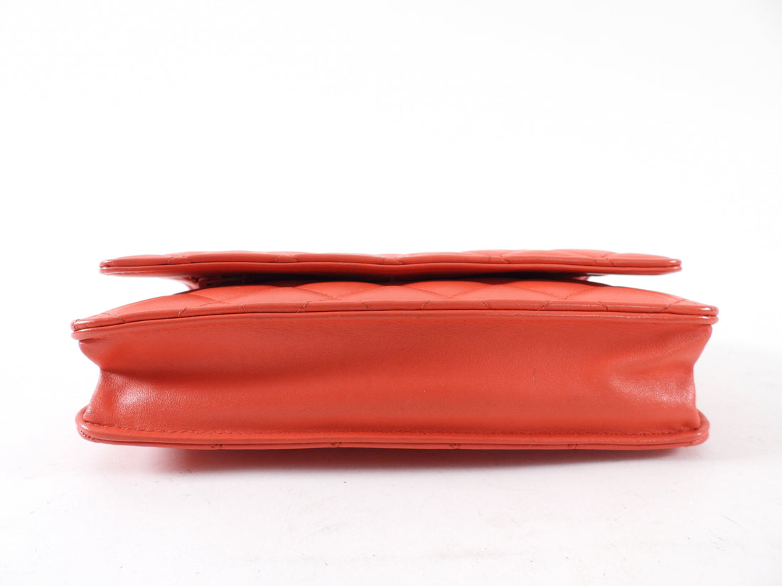Chanel Red Quilted Leather Timeless Classic Wallet on Chain Bag