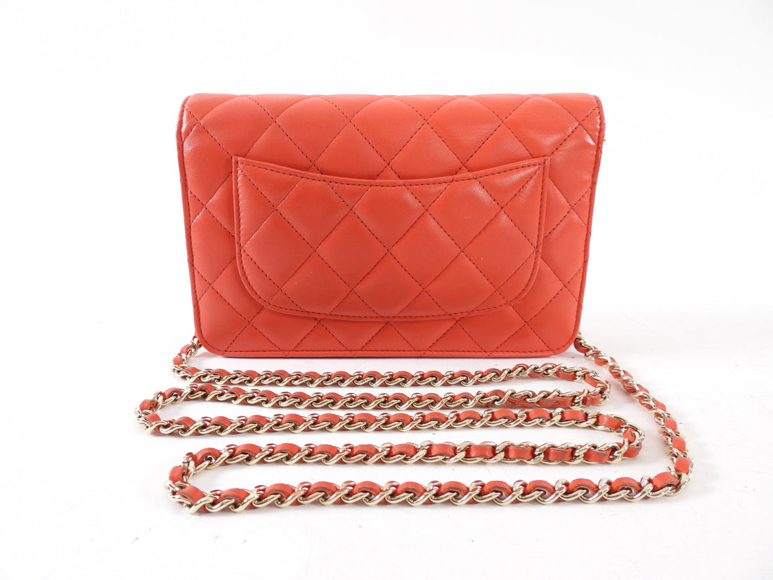Chanel Red Quilted Leather Timeless Classic Wallet on Chain Bag