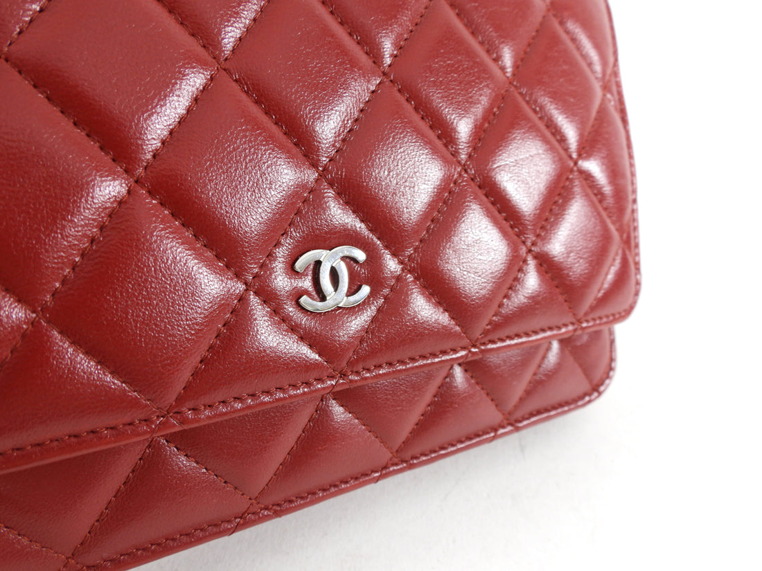 Chanel Red Leather Quilted Timeless Classic Wallet on Chain