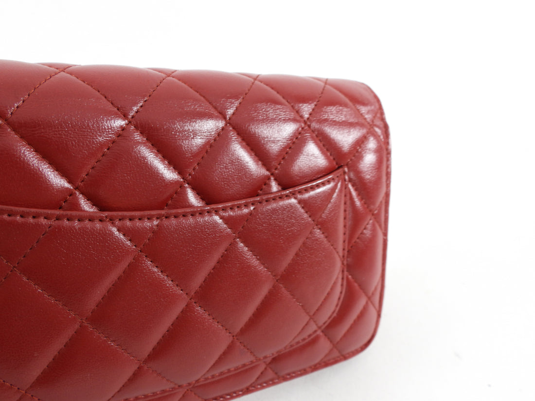 Chanel Red Leather Quilted Timeless Classic Wallet on Chain