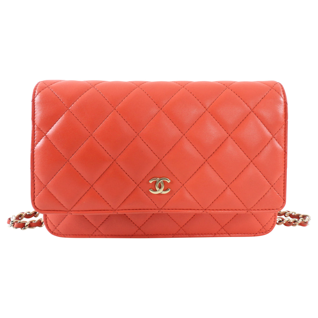 Chanel Red Quilted Leather Timeless Classic Wallet on Chain Bag