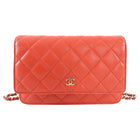 Chanel Red Quilted Leather Timeless Classic Wallet on Chain Bag