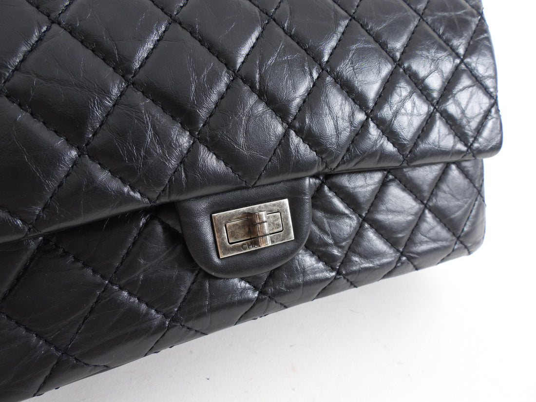 Chanel Black Aged Calfskin Reissue 2.55 227 Ruthenium Classic Flap Bag