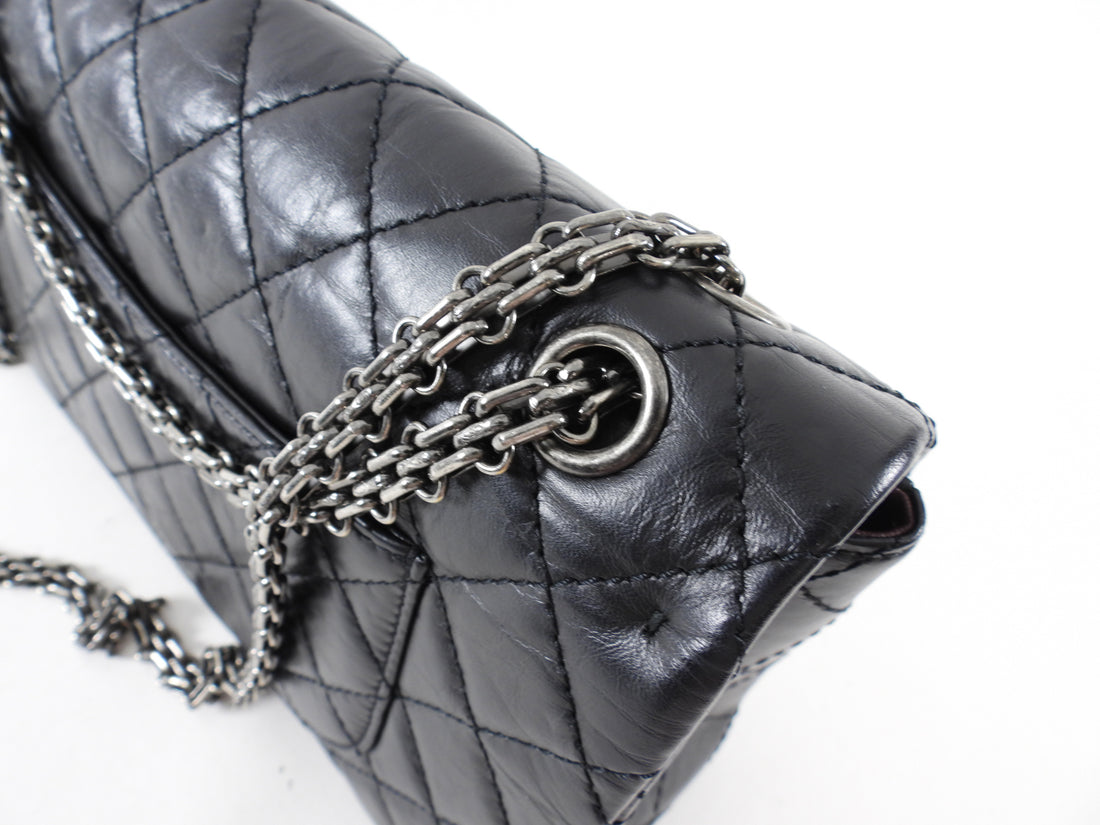 Chanel Black Aged Calfskin Reissue 2.55 227 Ruthenium Classic Flap Bag