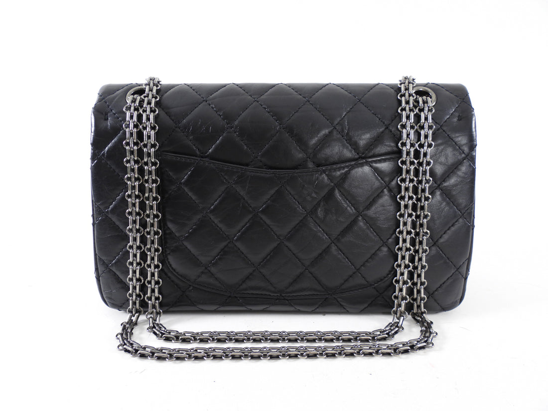 Chanel Black Aged Calfskin Reissue 2.55 227 Ruthenium Classic Flap Bag