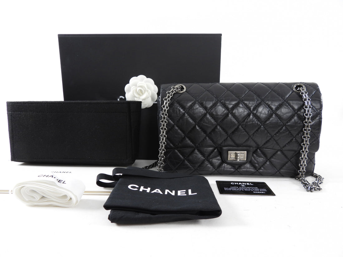Chanel Black Aged Calfskin Reissue 2.55 227 Ruthenium Classic Flap Bag