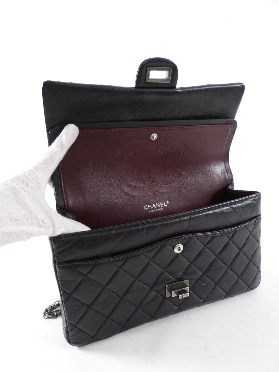 Chanel Black Aged Calfskin Reissue 2.55 227 Ruthenium Classic Flap Bag