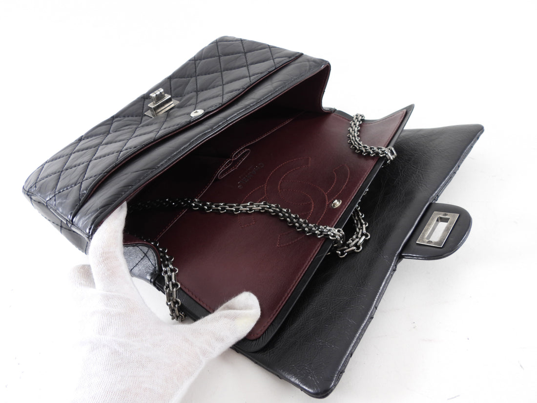 Chanel Black Aged Calfskin Reissue 2.55 227 Ruthenium Classic Flap Bag