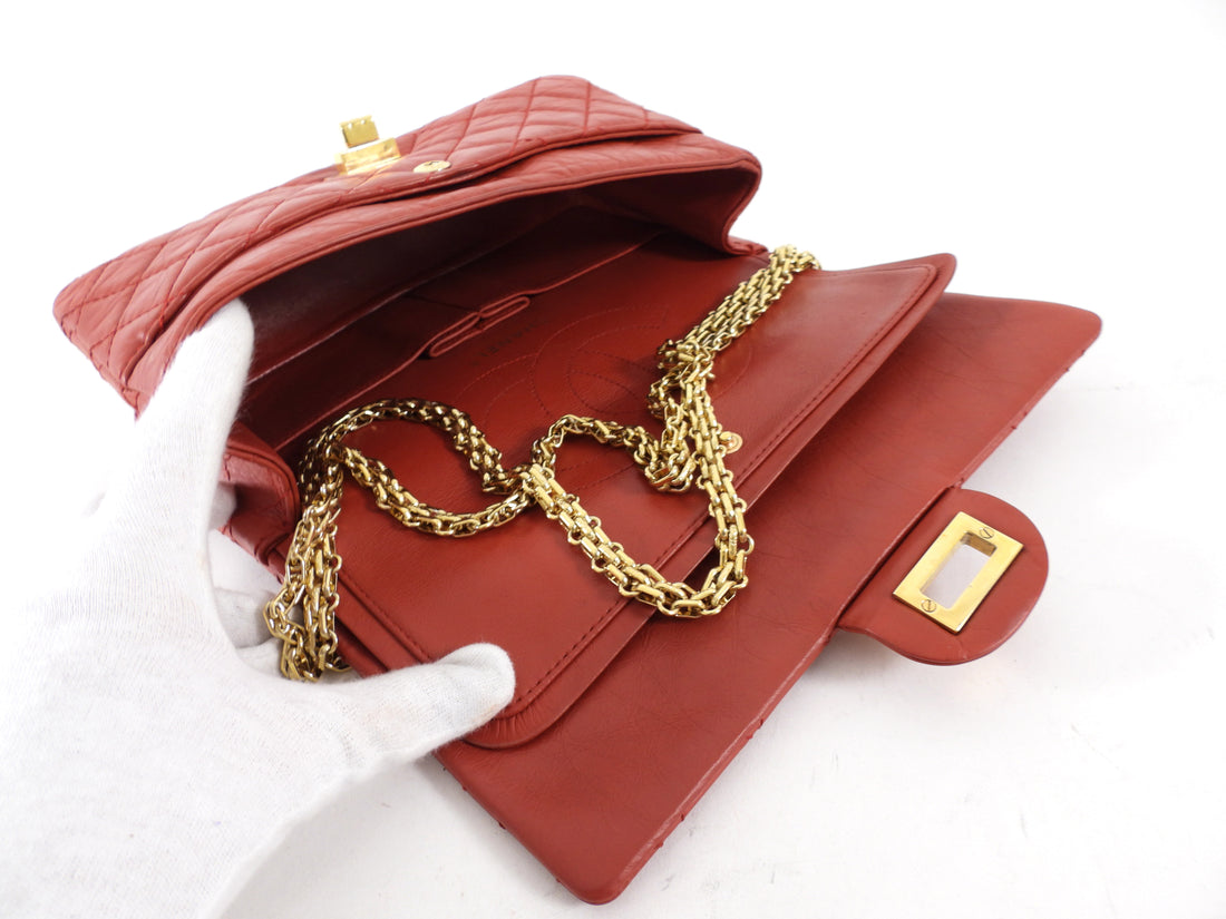 Chanel Red Aged Leather Reissue 2.55 Double Flap Bag GHW