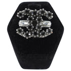 Chanel 10C Dark Grey Crystal CC Ring - 7