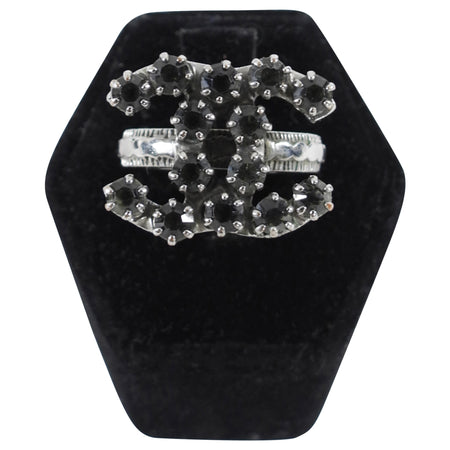 Chanel 10C Dark Grey Crystal CC Ring - 7