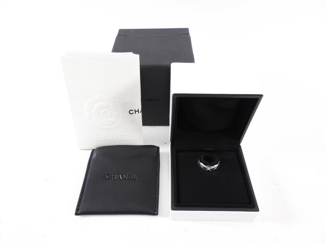 Chanel 18k White Gold Coco Crush Quilted Band Ring - 53 / 6.5
