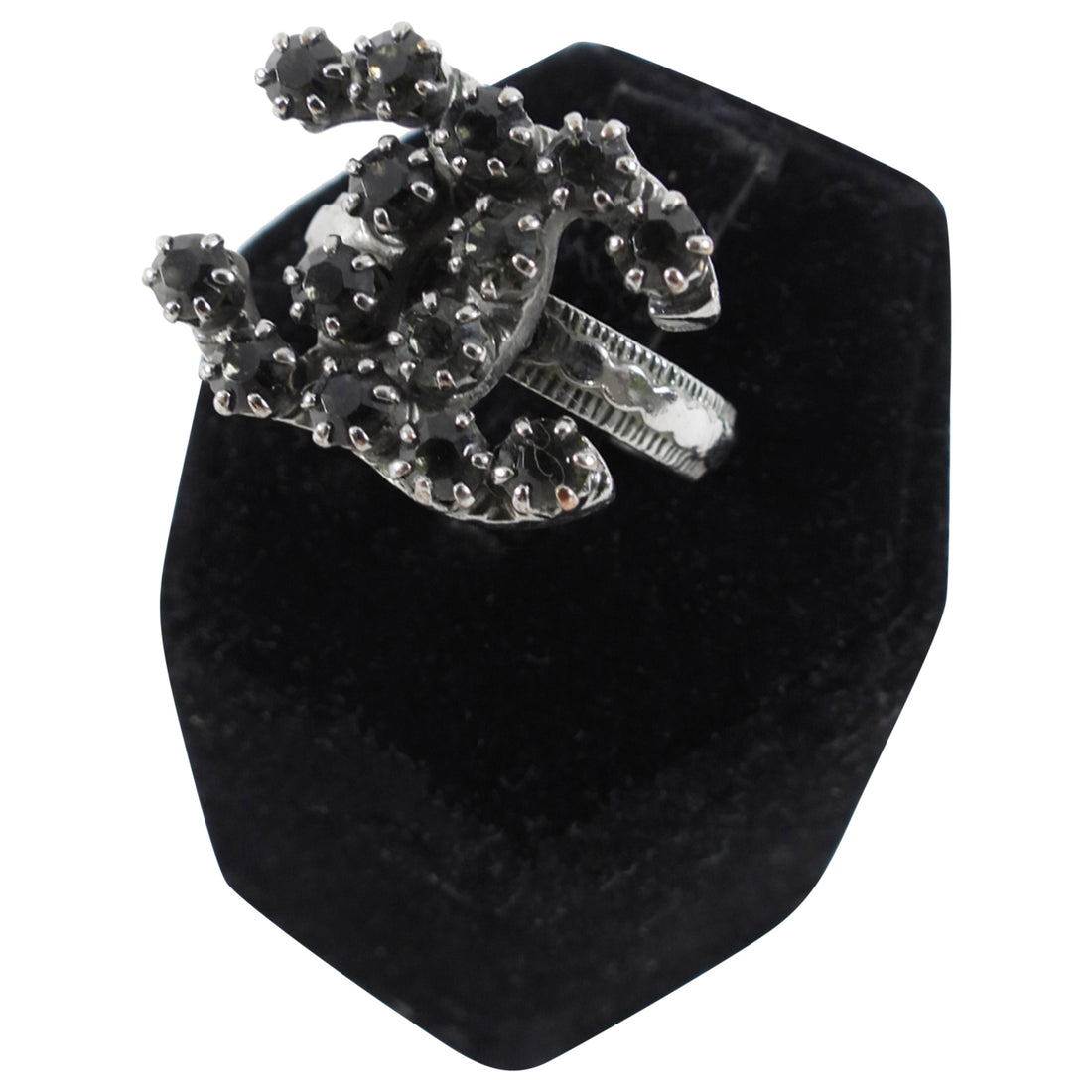 Chanel 10C Dark Grey Crystal CC Ring - 7