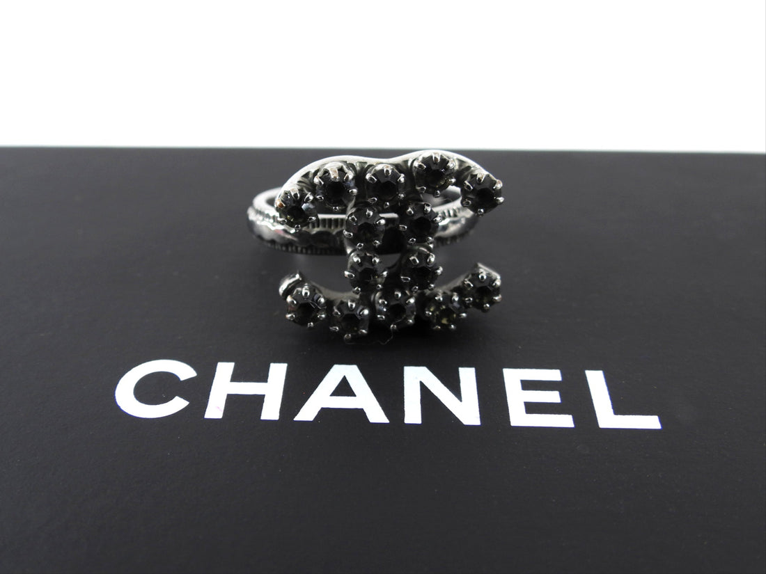 Chanel 10C Dark Grey Crystal CC Ring - 7