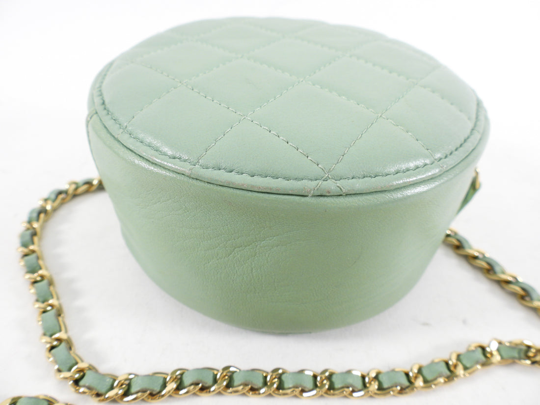 Chanel Mint Green Quilted Leather CC Strass Mini Round Clutch Bag