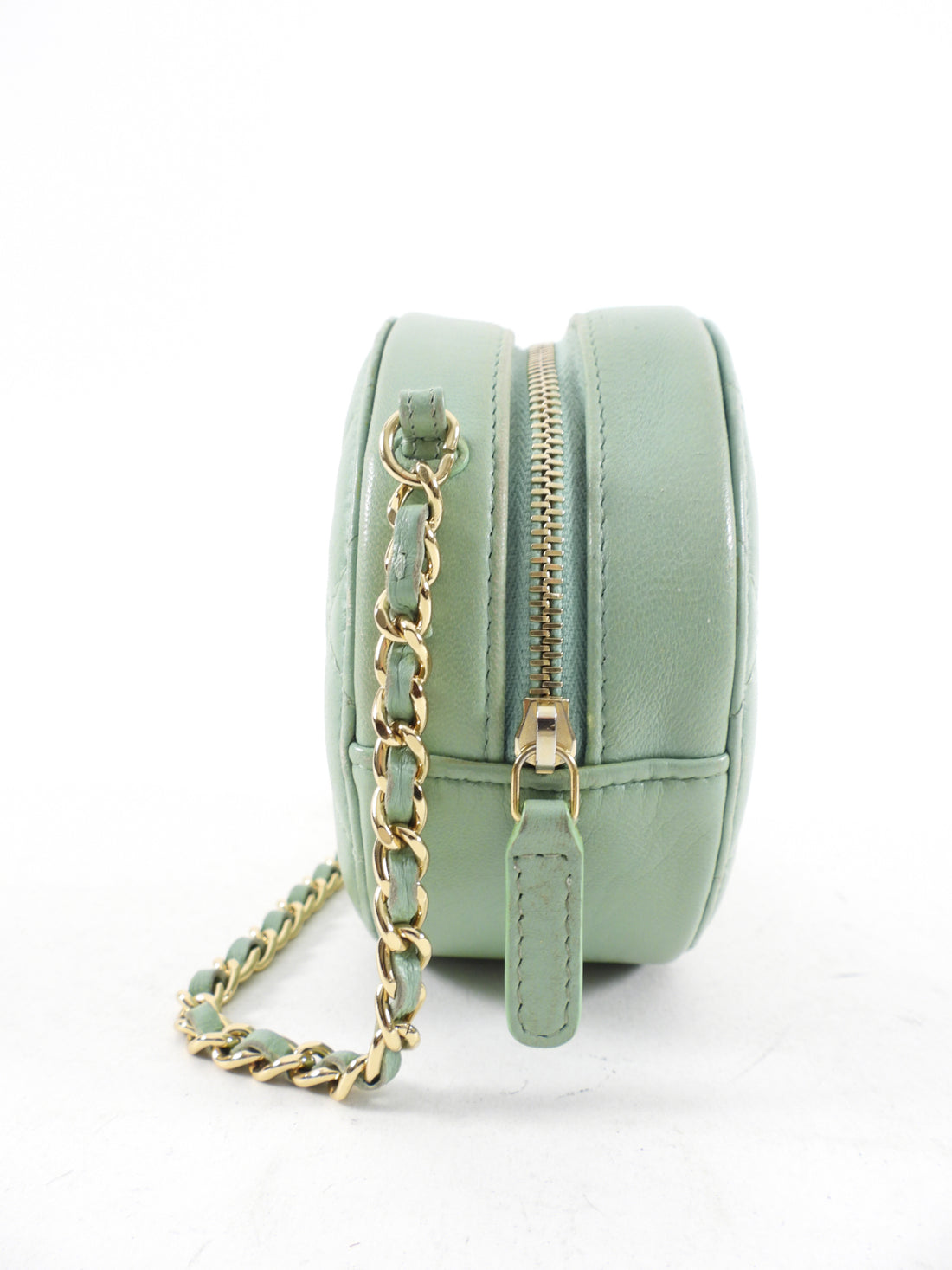 Chanel Mint Green Quilted Leather CC Strass Mini Round Clutch Bag