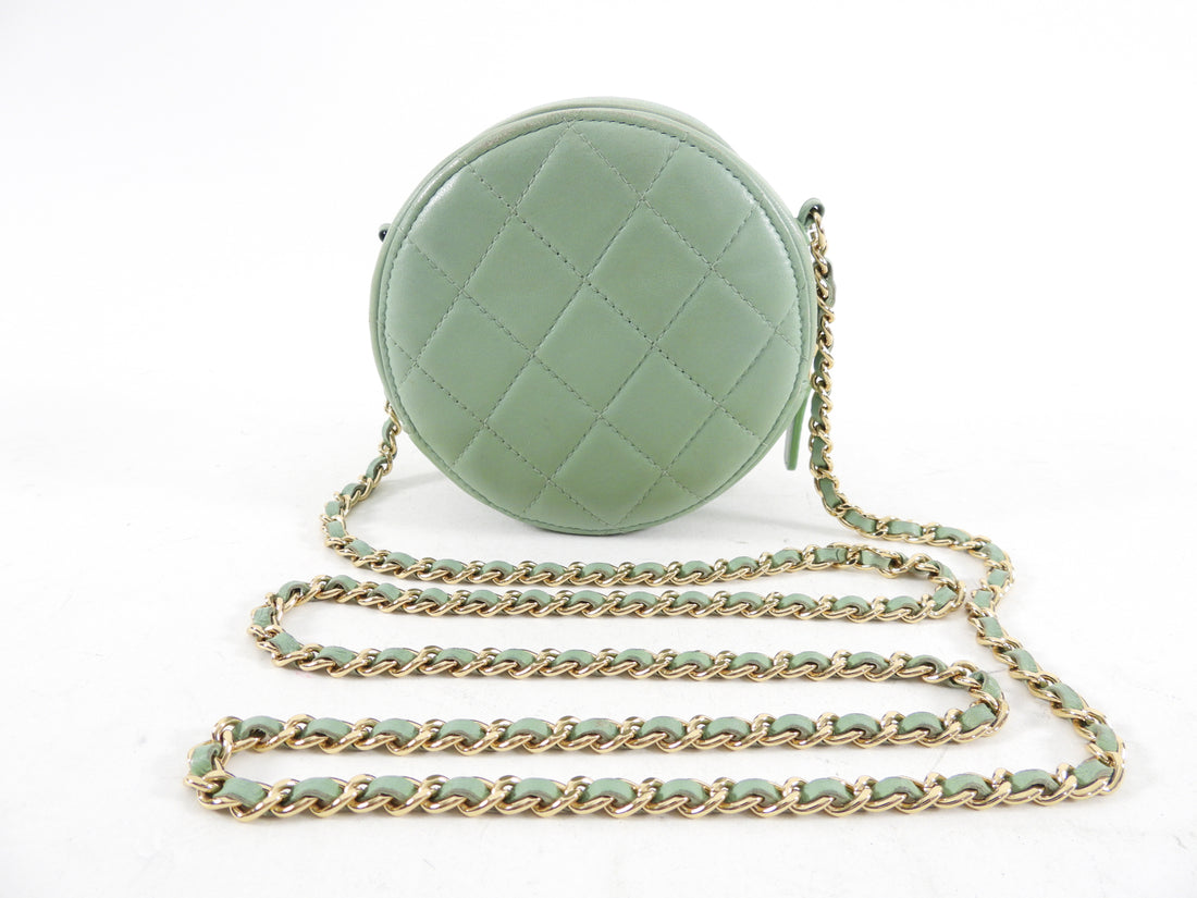 Chanel Mint Green Quilted Leather CC Strass Mini Round Clutch Bag