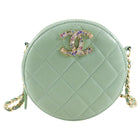 Chanel Mint Green Quilted Leather CC Strass Mini Round Clutch Bag