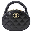 Chanel Black Leather Nano Ruch Top Handle Oval Evening Vanity Bag