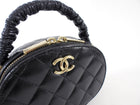 Chanel Black Leather Nano Ruch Top Handle Oval Evening Vanity Bag
