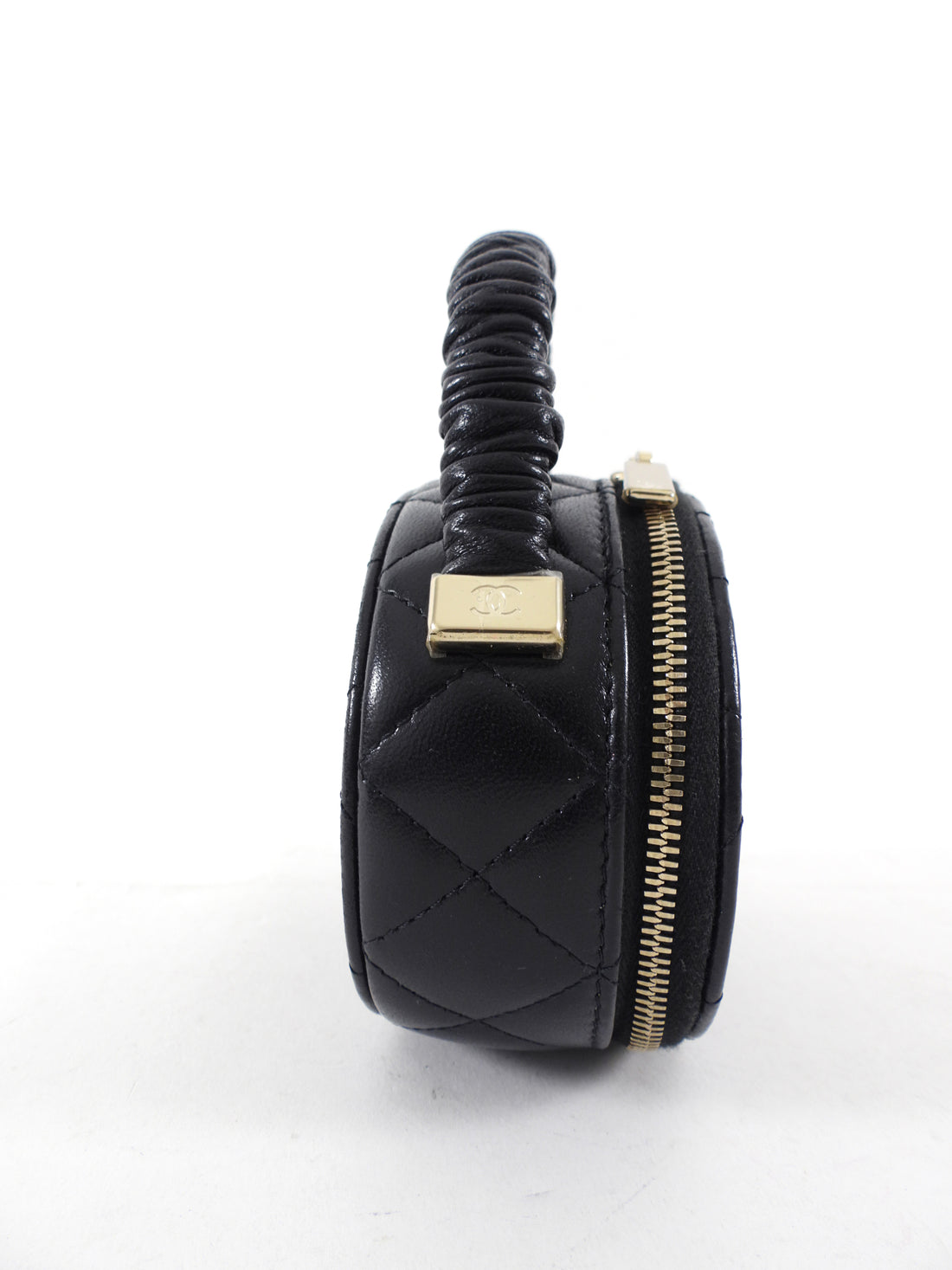 Chanel Black Leather Nano Ruch Top Handle Oval Evening Vanity Bag