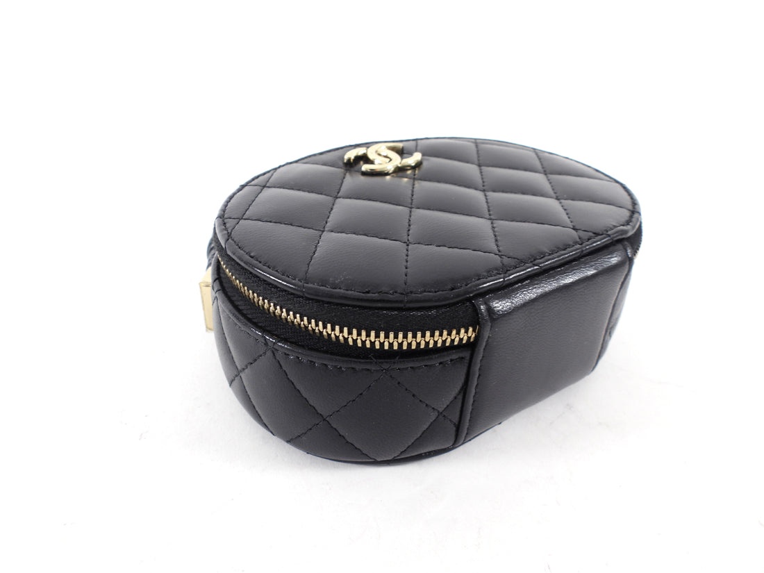 Chanel Black Leather Nano Ruch Top Handle Oval Evening Vanity Bag