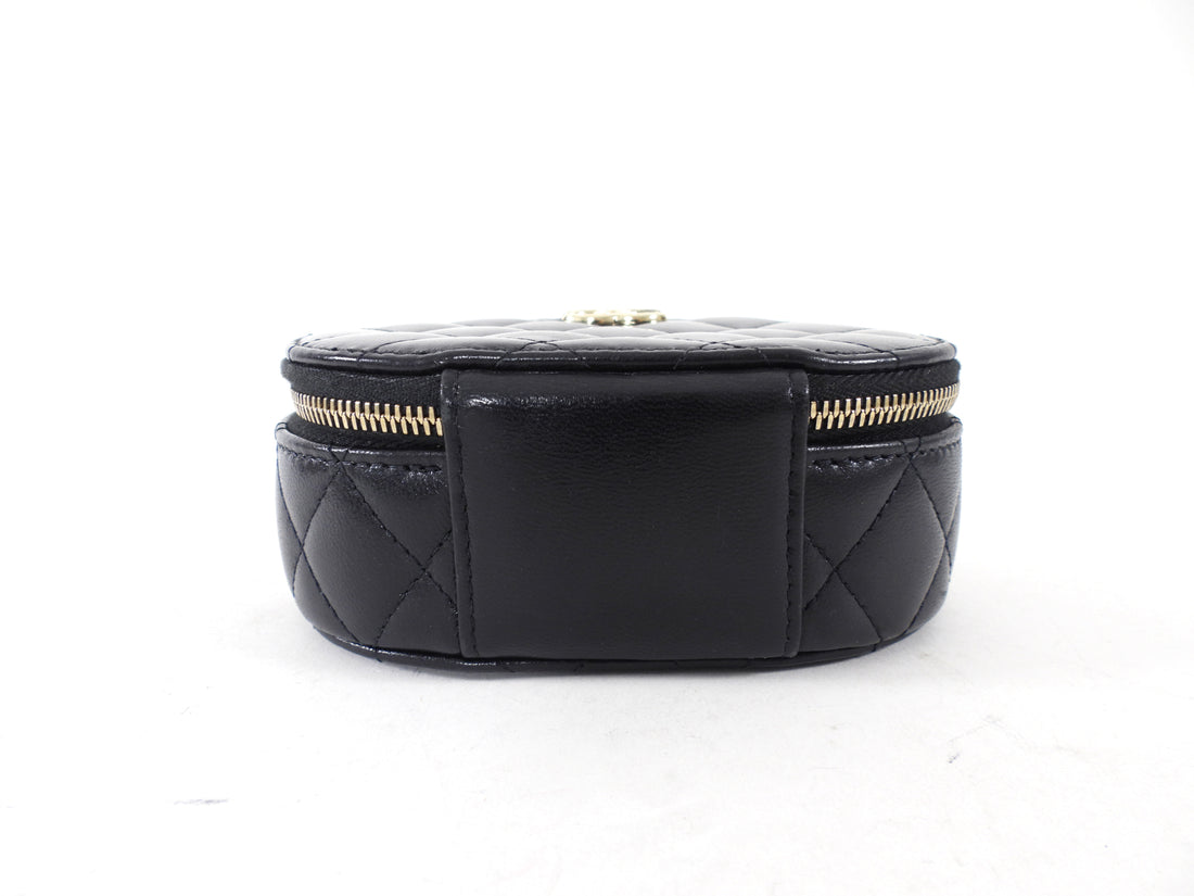Chanel Black Leather Nano Ruch Top Handle Oval Evening Vanity Bag