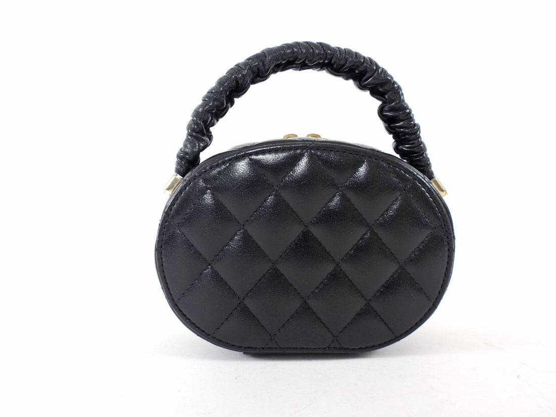 Chanel Black Leather Nano Ruch Top Handle Oval Evening Vanity Bag