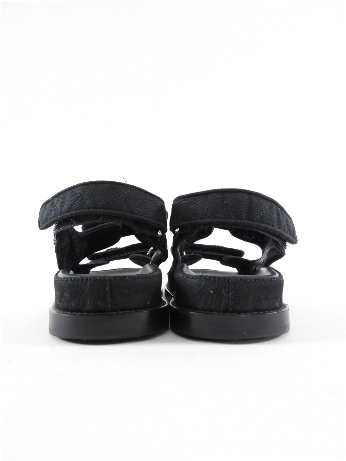 Chanel Black Fabric Quilted Crystal Strass CC Logo Dad Sandals - 35.5 / 6.5
