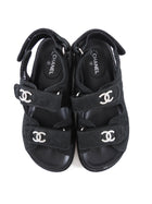 Chanel Black Fabric Quilted Crystal Strass CC Logo Dad Sandals - 35.5 / 6.5