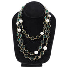 Chanel Vintage 1981 Green Gripoix Glass and Faux Pearl Sautoir Necklace